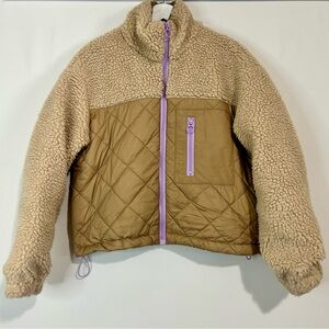 Only Teddy Jacket in Cream and Tan with Purple Accents